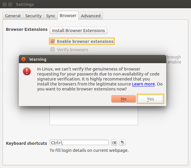 Enable Browser Extension warning
