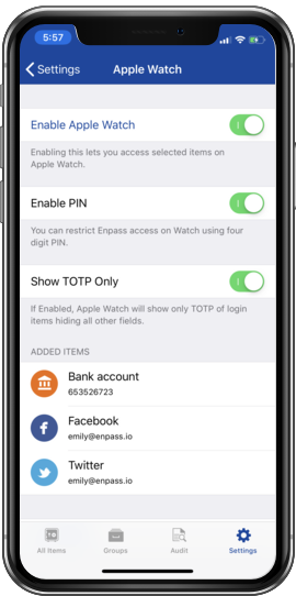 How to enable Apple Watch for Enpass app