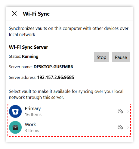 WiFi sync setup Enpass